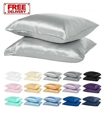 2 Pack Satin Silk Pillowcase For Hair & Skin Pillow Cases Cover Pair UK • £7.85