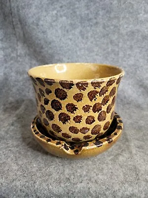 Vintage Ceramic Pottery Planter Pot With Stand Bowl Brown Cheetah Plant Brown • $63.46