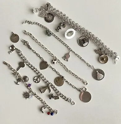Vintage Sterling Silver 925 Bracelets With Mixed Dangling Charms Lot 123.60g • $315