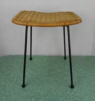 Vintage Cane / Wicker Top Stool With Bent Iron Frame • $15