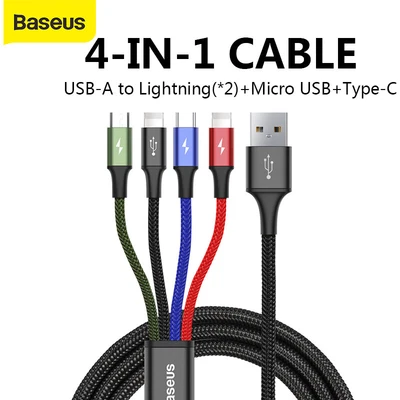 $9.99 • Buy Baesus 4-in-1 Multi USB Charger Charging Cable Cord USB For IPhone Type C 1.2m