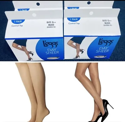 $12 • Buy Lot Of 4 Leggs Day Sheer Size Q++ Nude Control Top Pantyhose