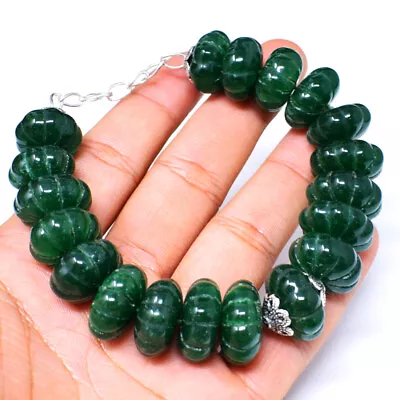 505.00 Cts Earth Mined 8  Long Green Emerald Carved Beads Bracelet NK 21E76 • $2.25