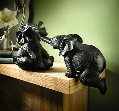 £22.95 • Buy Shelf Sitting Elephant Pair Decorative Polyresin Sculpture Ornament Home Decor