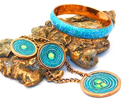 5881 MATISSE RENOIR Vintage Enameled Copper Necklace Bracelet And Earring Set • $115