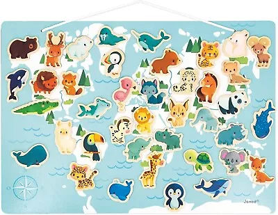 Janod Minikids World Puzzle-40 FSC Wood Magnets Baby Animal Magnets J05468 • £150