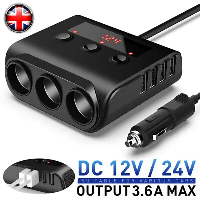 12V 3 Way Car Cigarette Lighter Socket Splitter 4 Way USB Car Charger Adapter UK • £8.88