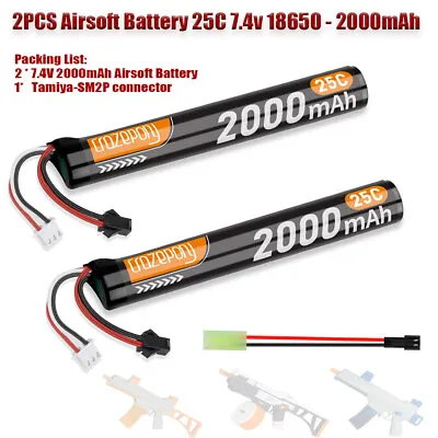 2PCS 7.4V 2000mAh 25C LiPo Battery Airsoft Hobby W/ Mini Tamiya Cable Airsoft UK • £9.99