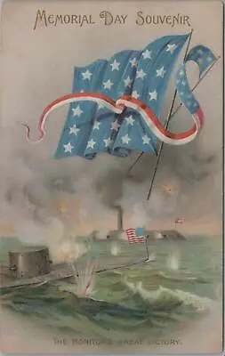 Patriotic Postcard Ship The Monitor's Great Victory Memorial Day Souvenir • $19.98