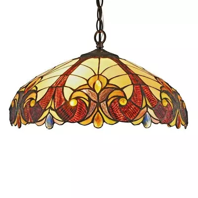 Tiffany Style Stained Glass Ceiling Pendant Light Handcrafted 18  Victorian   • $235.97