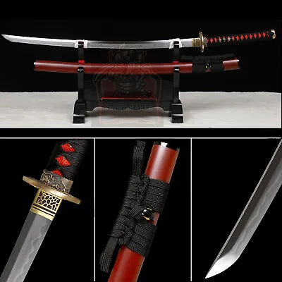 Red Saya Japanese Katana Sword Full Tang T10 Steel Clay Tempered Real Hamon  • $129.99