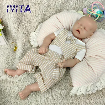 IVITA 18'' Silicone Reborn Baby Eyes Closed Sleeping Boy Doll Can Take Pacifier • $93.55