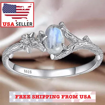 Fashion Natural Women Moonstone Opal Ring Branch Ring Engagement Ring For Women • $5.99
