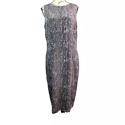 Maggy London Sleeveless Midi Silk Dress Womens 12 Tear Drop Button Back Reptile • $45