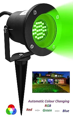 LED RGB Automatic Colour Changing GU10 Outdoor Garden Ground Spike Spot Light • £14.99