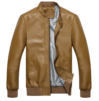 Mens Jackets Slim Winter Motorcycle Bomber Flight Zip Faux Leather Sport Jackets • $28.49