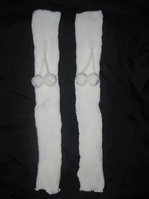 Romwe Pom Decor Ribbed Knit Leg Warmers White Nip Kawaii • $12