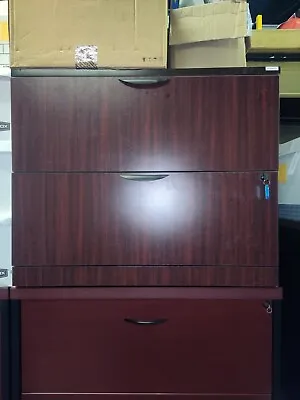2 Drawer File Cabinet With Lock Mahogany 34  W X 22.75  D X29.5  H • $300