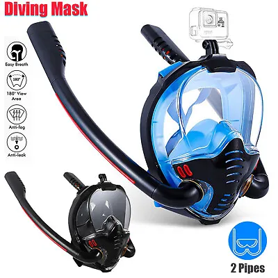 Dual Tube Snorkel Mask Full Face Anti-fog Scuba Swimming Diving Mask For GoPro  • $18.99