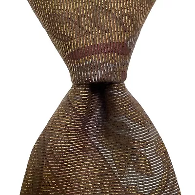 ETRO Men's Cotton/Silk Necktie ITALY Designer Geometric Brown/Blue/Burgundy GUC • $41.99