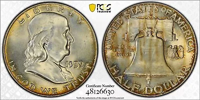 (TP#176) TONED 1959-D PCGS MS64 FBL Franklin Half Dollar 50c • $0.99