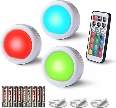 Everbrite Tap Light Push Light LED Puck Lights With 12 RGB Colors Wireless To • $14.70