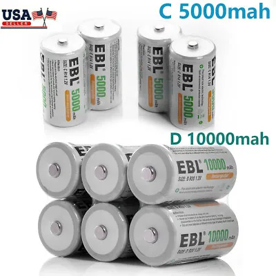 EBL C  D Size Rechargeable Batteries  NIMH  1.2V  Lot • $10.99