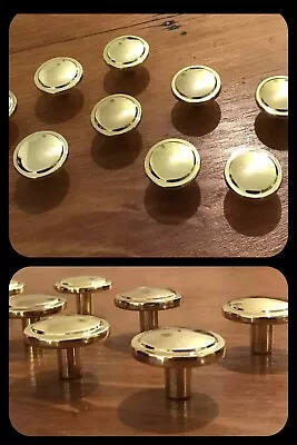 6 Knobs Polished Brass Round Cabinets Drawer Pulls Mid Century Deco Vintage  • $21.99