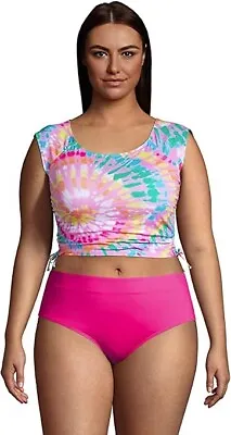 NWT Lands' End Women's Side Cinched Cap-Sleeve Tankini Top $80 Size 16W GG234 • $42.49