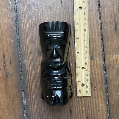 Hand Carved Black Gold Obsidian Mayan Aztec Tiki Totem 5” Stone Figure Statue • $19.99