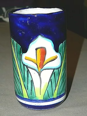 Mexican Tumbler Glass Mug Cup Talavera Pottery Hand Painted Cala Lily NWT • $7.95