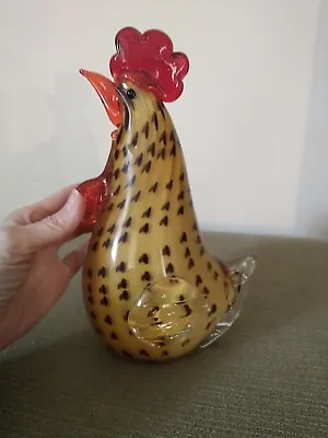 Murano Style Rooster Art Glass 8” Chicken Figurine Paperweight Red/Gold • $19.98