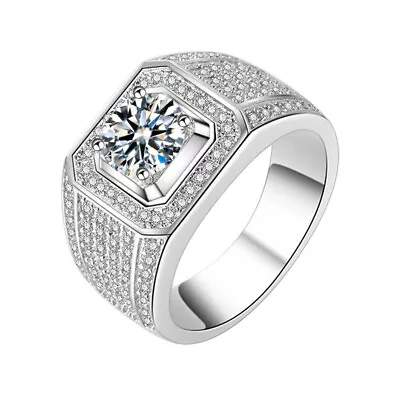 Men's 2 Carat Crystal Stone Rings 925 Sterling Silver Rings Wedding Luxury Ring • $9.98