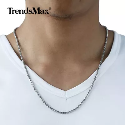 3mm Mens Womens Silver Stainless Steel Round Box Link Chain Necklace 18-28inch • $5.69