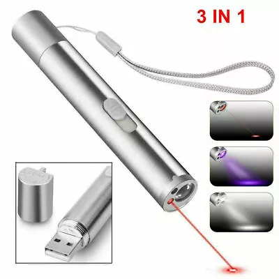 $9.89 • Buy 3 In 1 Multi Function Premium Cat Toy Laser Pointer USB Charging LED Torch Light