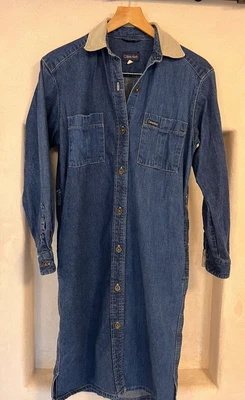 £10 • Buy Vintage Calvin Klein Women's A Line Denim Dress With A Corduroy Collar