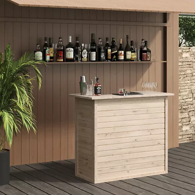 Pine Wood Garden Cocktail Bar Home Bar Table Pub Counter Reception Desk Outdoor • £119.95