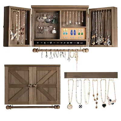 $79.95 • Buy Jewellery Cabinet Storage Organizer Wall Mounted Jewelry Holder Paulownia Wood