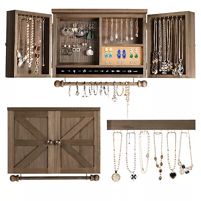 Jewellery Cabinet Storage Organizer Wall Mounted Jewelry Holder Paulownia Wood • $39.95