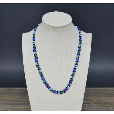 Vintage Floral Beaded Blue Purple Plastic Beaded Princess Necklace • $12