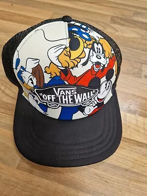 VANS X Disney Mickey Mouse Goofy Donald Pluto Black Trucker Hat Cap Mesh Adjust • £26