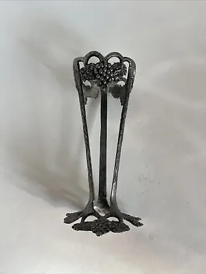 Vase Or Candle Holder Stand Solid Brass Grapes And Vines Vintage 10” Tall • $24.87