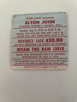 Elton John Concert Ticket Stub Bicentennial Schaefer Stadium Foxboro Mass 2X2 • $49.95