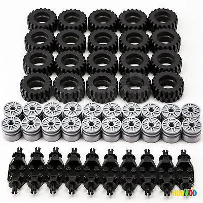 LEGO 30.4X14 Mm Tires Rim Wheels And Technic Plate Axles Set Lot-50 Pieces Total • $36.91