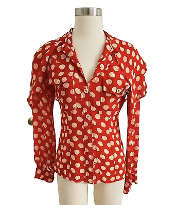 Moschino Jeans Vintage Red Polka Dot Scarf Cape Button Shirt Sz Small • $150