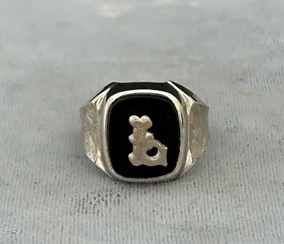 Vintage Onyx And Sterling Men's Initial  L  Ring Size 8 Never Worn • $69
