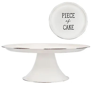 Round Enamel Cake Stand White Metal Rustic Farmhouse Style • $25.99