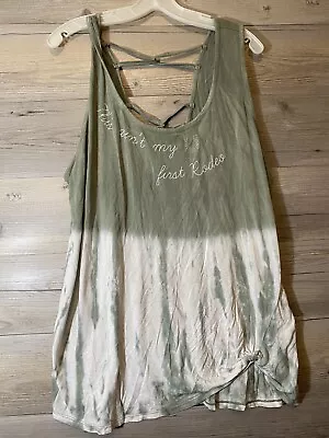 Women’s Maurices This Isn’t My First Rodeo Green Tie Die Tank Top Open Back Sz 2 • $9.95