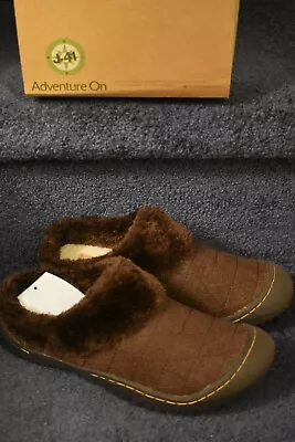 J-41 Adventure On 'FRANCE' Vegan Dk Brown Faux Fur Slides Mule Clogs 7.5 M NEW! • $57.95