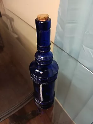 Cobalt Blue Embossed Glass Bottle 13  Tall Vintage • $15